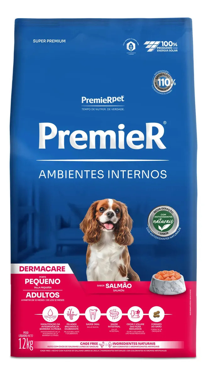 Ração Premier Ambientes Internos Dermacare Adultos Pequeños 12kg