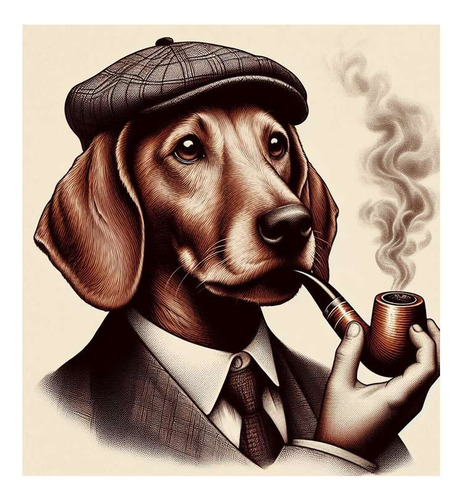 Vinilo 30x30cm Perro Pipa Boina Traje Smoking Vintage