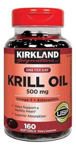 Kirkland Krill Oil 500mg Omega-3 + Astaxanthin 160 Capsulas