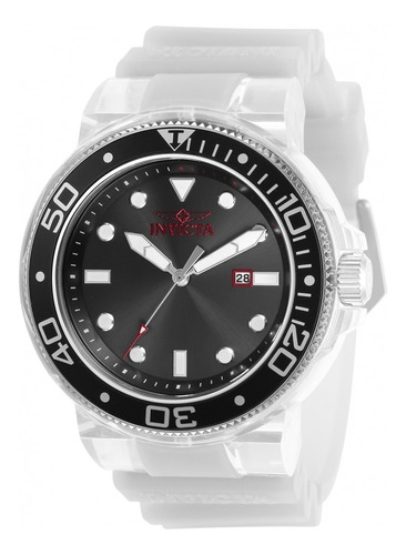 Reloj pulsera Invicta 32333 con correa de silicona color blanco/transparente - fondo negro - bisel negro/plata/acero