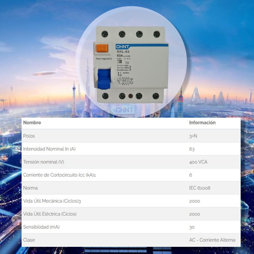 Disyuntor Diferencial Tetrapolar 4x63a 30 Ma Chint