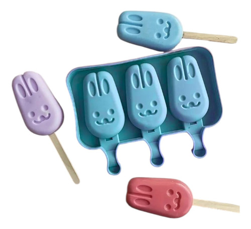Molde Silicón Paletas Heladas/de Hielo,3 Conejos+10 Palitos Varios