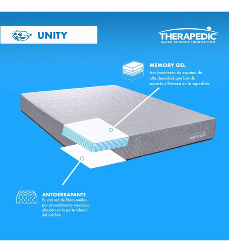Colchón Queen En Caja Therapedic Unity 20cm Medio Color Plateado