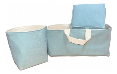 Combo Cambiador Portátil+pañalero+cesto Ideal Regalo Bebés Celeste