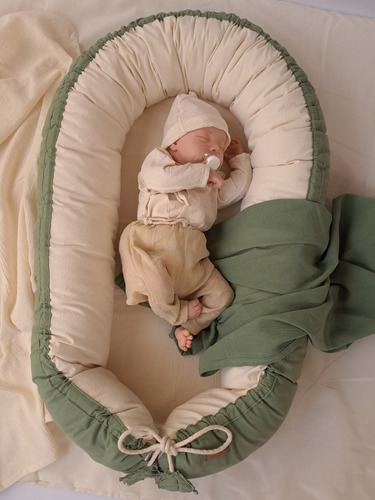 Nido De Contencion + Manta De Gasa Para Bebe Verde