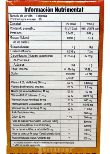 Imagen 2 de 5 de Piñalife 3 Cajas De 30 Cápsulas Gn+vida Piña Jamaica Te Verd