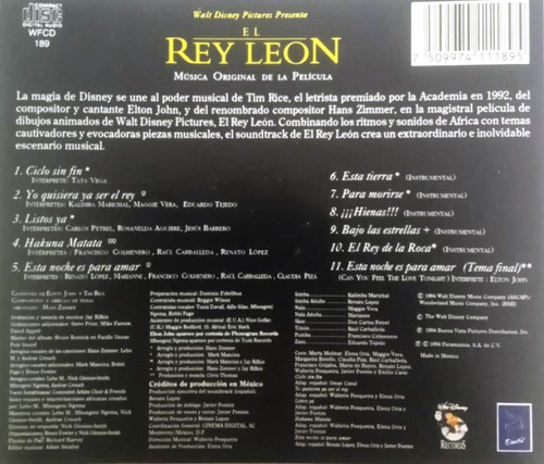El Rey León ( Banda Sonora Original En Español ) Cd (Usado)