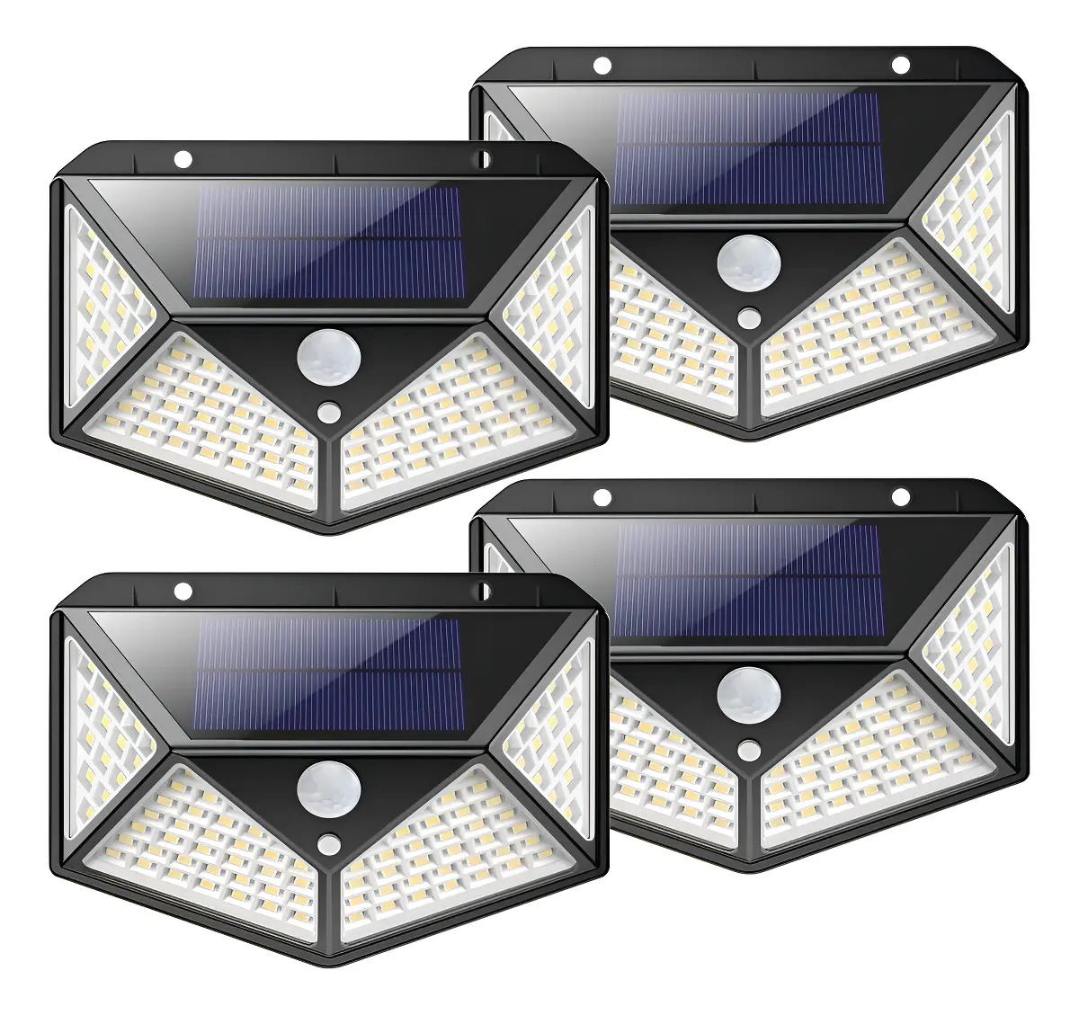 Pack X 4 Luz Solar 100 Led Exterior Sensor De Movimiento Estructura Negro