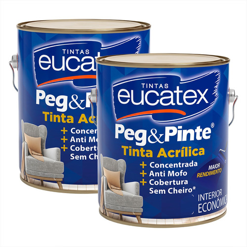 Tinta Econômica Eucatex Peg & Pinte Sem Cheiro 3,6 L Kit 2