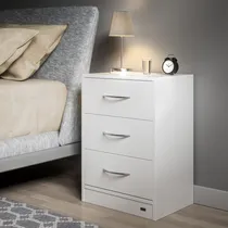 Comprar Velador Mesa De Noche Minor Color Blanco 3 Cajones Tu Mesita