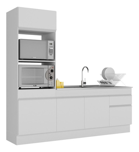 Armário De Cozinha Compacta 212cm Veneza Multimóveis V2113 Cor Branco