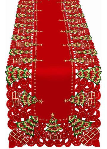 Grelucgo Bordado Navidad Fiesta Holly Tree Table Runner, Buf