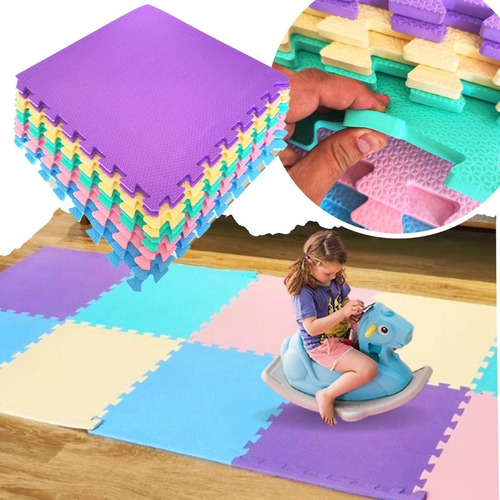 Kit 8 Tapete Tatame Eva Bebe Infantil 50x50x1cm 10mm Candy Cor Candy Color Textura