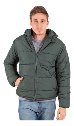 Campera Hombre Inflada Corderito Nylon Impermeable Abrigada 