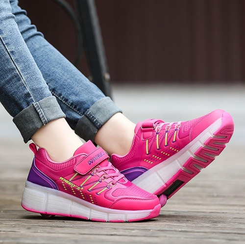 Zapatillas Wheelys Con Luces Y Rueda Rosa