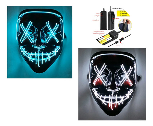 Pack 2 Mascara Con Luces Led Neón Purga Halloween Eventos