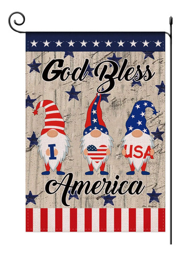 Inicio Decorativo God Bless America Patriótico Rústico Gnomo