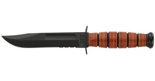 Ka Bar 1252 Corto Borde Serrado Funda Marrón Usmc