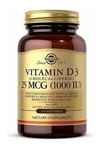 Solgar Vitamina A D3 Colecalciferol 1000 Ui Cápsulas Blanda