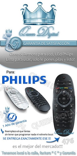 Imagen 2 de 8 de Control Remoto Ovalado Para Philips Smart Tv Lcd Led Pfl5605