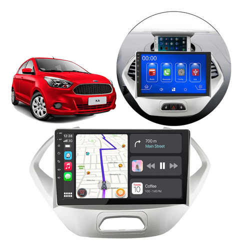 Kit Multimídia Mp5 9pol Ford Ka 15 16 17 Carplay + Camera Cor Prata