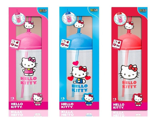Copo Canudo Hello Kitty Laço Infantil Presente Mudar Cor Cor Vermelho