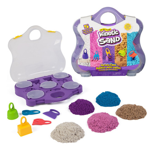 Kinetic Sand, Estuche De Variedades Con Arena De Juego De Playa, Neón Y Reluciente (907 G) Y 5 Herramientas, Almacenamiento Reutilizable, Juguete Sensorial Para Niños Y Niñas A Partir De 3 Años