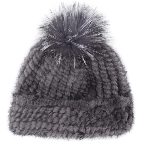 Gorro De Punto De Piel De Visón Auténtica Con Pompón De Piel