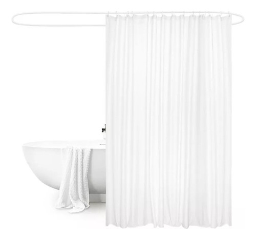 Cortina De Baño Blanca 100% Impermeable +12 Argollas Blancas Color Blanco