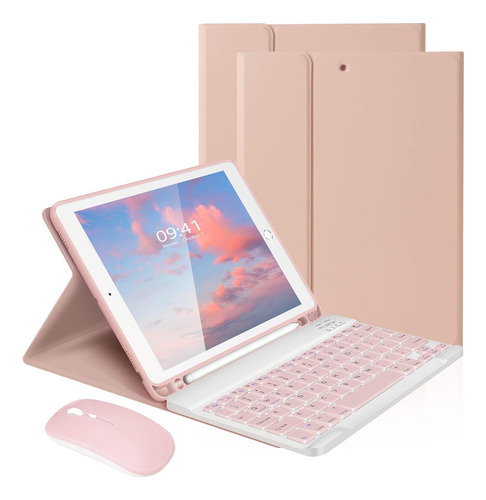 Capa + Teclado Bluetooth Abnt2 + Mouse Para Tab A9 Plus Cor Sakura Pink + Pink Keyboard + Pink Carregamento Bluetooth Mouse