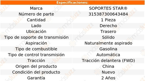 1) Soporte Transmisión Tras Derecho Deville 8 Cil 4.9l 91/93