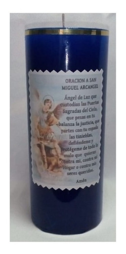 Imagen 3 de 4 de Vela Azul San Miguel Arcángel Con Portavela