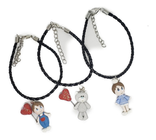 Recuerdo Primera Comunion Niño Pulsera De Piel Y Dije 3 Pz