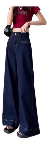 Pantalones Largos De Algodón De Cintura Alta Con Jeans Ancho