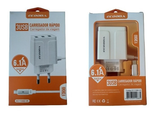 Imagem 3 de 4 de Super Carregador Celular Rápido Tipo C 3 Usb 6.1a Promoção