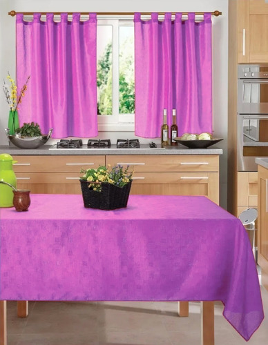 Imagen 1 de 7 de Set De Cortina Cocina 2 Paños + Mantel Económico