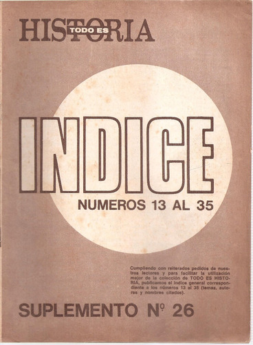 Revista Todo Es Historia Indice Suplemento Nº 26