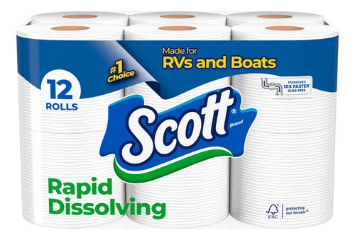 Papel Higiénico Scott De Disolución Rápida, 12 Rollos Dobles