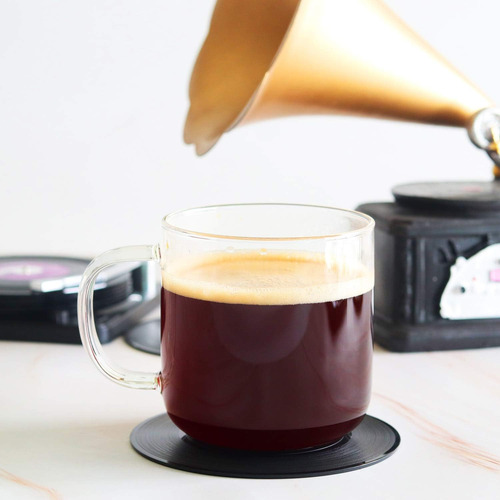 Divertidos Posavasos Retro De Vinilo Para Bebidas Con Soport