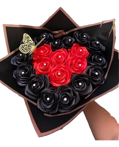 Ramo De Rosas Eternas Color Negro 20 Piezas Rosas De Liston