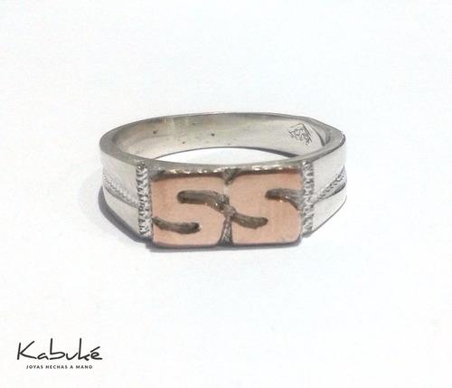 Anillo Plata 925 Con Iniciales En Oro Dama. Sello A Mano