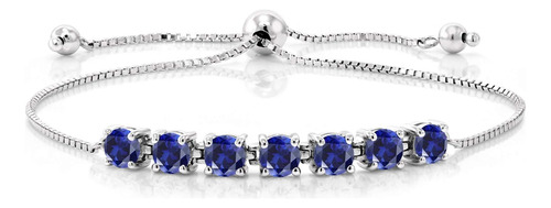 Gem Stone King Pulsera De Tenis Ajustable Creada En Azul De 