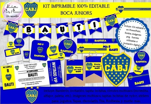 Kit Imprimible Candy Bar Boca Juniors 100% Editable