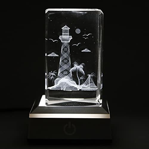Lámpara Faro Cristal 3d Con Base Luz Nocturna - Regalo