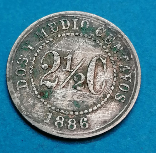 Colombia Moneda  2 Y Medio Centavos 1886  Niquel