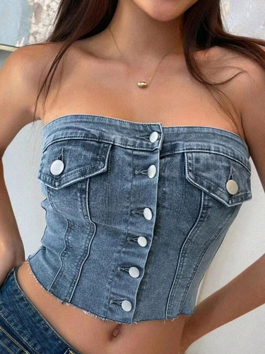 Top Jeans Elasticado Con Botones