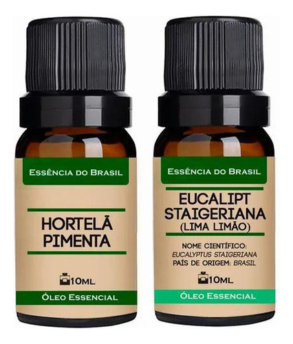 Kit 2 Óleos Essenciais 10ml - Menta Piperita + Eucalipto