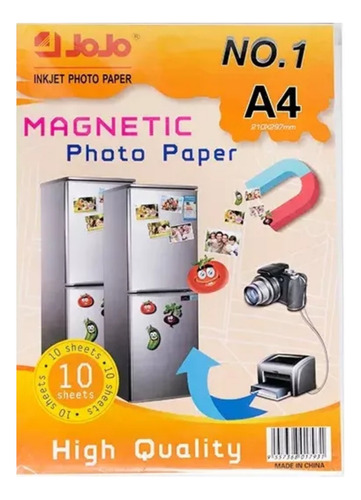 Papel Fotográfico Magnetico Glossy Imantado 10 Hojas A4 Jojo