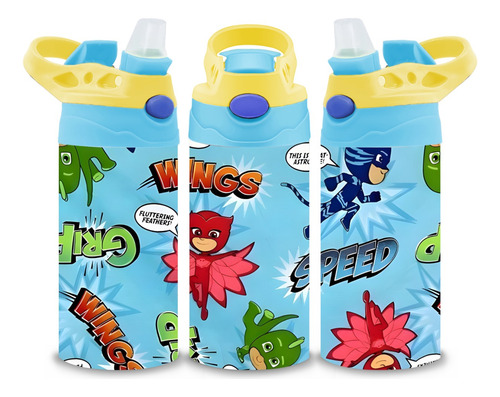 Termo Infantil Pj Masks Héroes En Pijama Acero Inoxidable Amarillo