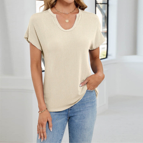 Camiseta Holgada Casual De Manga Corta Raglán Con Cuello En